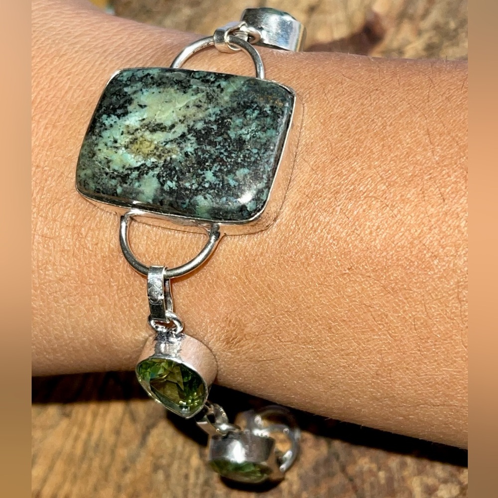African Green Turquoise Bracelet 7”- 8”